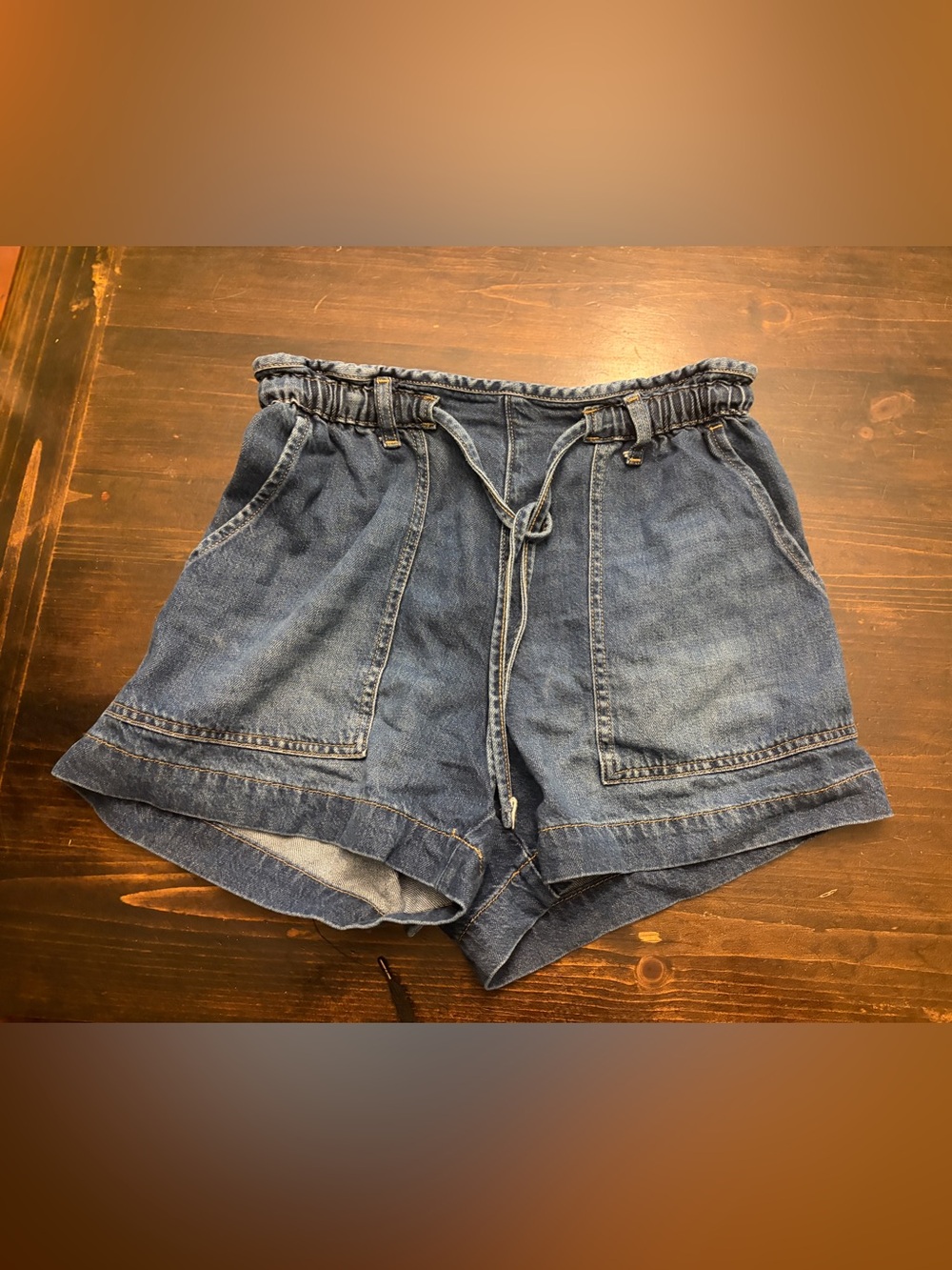 Women’s Time and Tru Blue Denim Drawstring Paper Bag Shorts